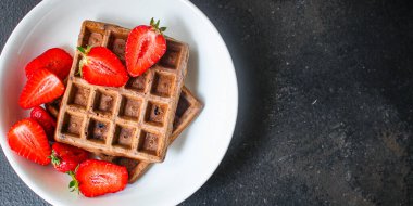 Tatlı tatlı menüsü konsepti sağlıklı yiyecek arka planı üst görünüm fotokopi alanı  