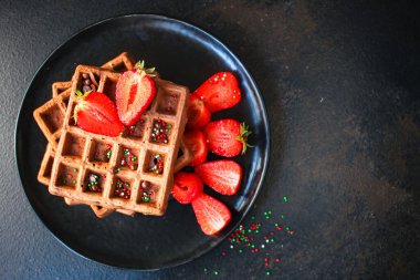 Tatlı tatlı menüsü konsepti sağlıklı yiyecek arka planı üst görünüm fotokopi alanı  