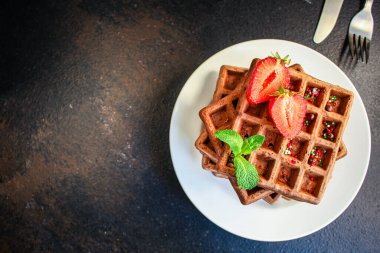 Tatlı tatlı menüsü konsepti sağlıklı yiyecek arka planı üst görünüm fotokopi alanı  