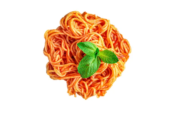 Spaghetti Pasta Tomaten Sauce Größe Zweiten Gang Lebensmittel Hintergrund Von — Stockfoto