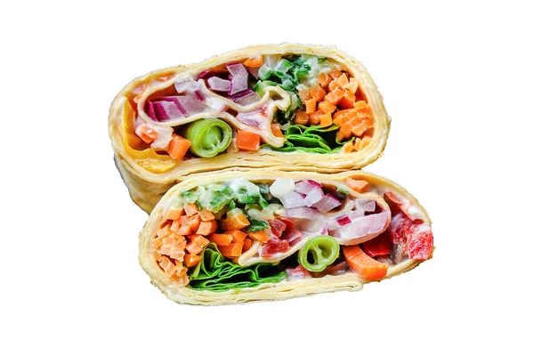 Envelopper Tortilla Burrito Farce Légumes Végétarien Pain Pita Poisson Cru — Photo