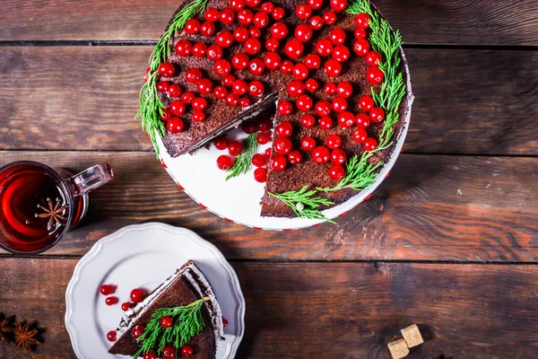 Christmas Cake New Year Dessert Chocolate Baking Menu Concept Serving — Stock Photo, Image
