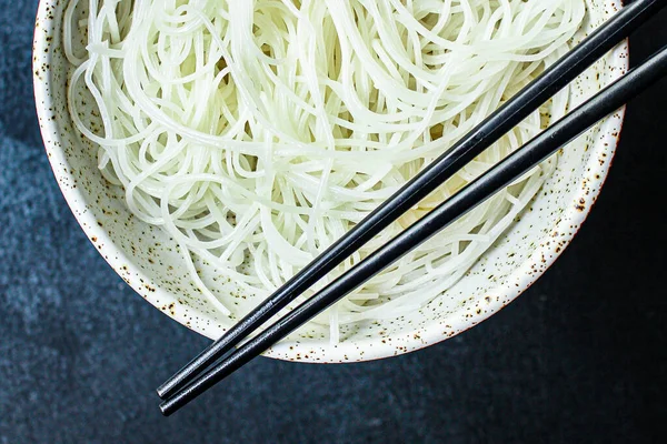 Rice Noodles Thin Glass Noodlemenu Concept Serving Size Food Background — Stock Photo, Image