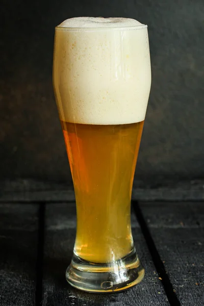 Beer Light Unfiltered Cold Drink Foam Menu Concept Serving Size — Stock Photo, Image