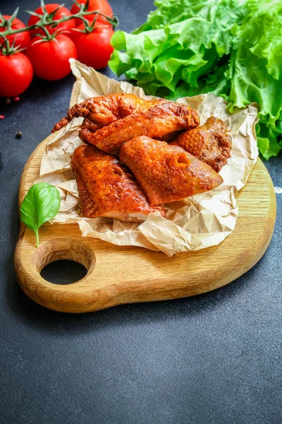 Fried Chicken Wings Smoked Meat Barbecue Grill Menu Concept Serving — Stock Photo, Image