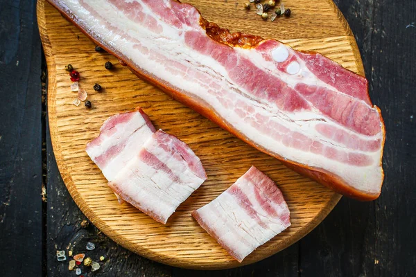 Pancetta Affumicata Pezzo Carne Grasso Idea Menu Che Serve Dimensioni — Foto Stock