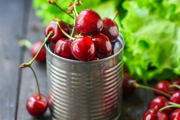 Cerises Rouges Fruits Frais Juteux Baies Friandises Sucrées Saines Menu — Photo