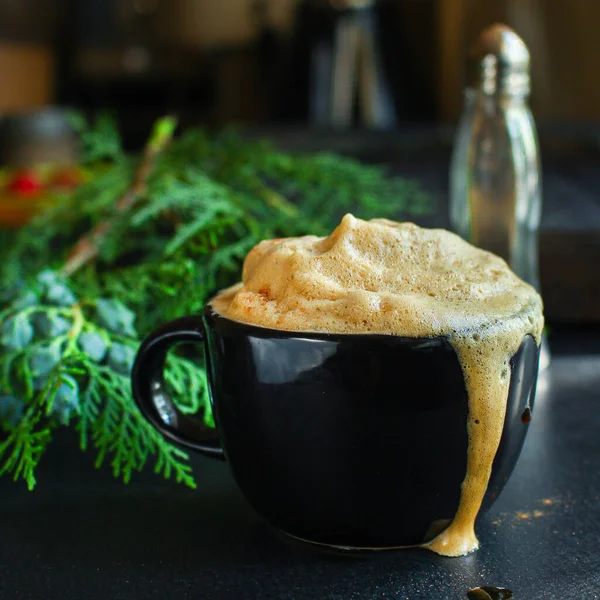 Taza Café Abeto Mesa Estado Ánimo Año Nuevo Tamaño Porción — Foto de Stock