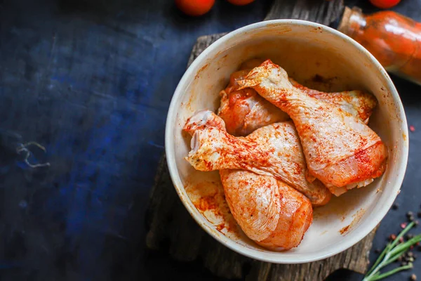 Raw Chicken Legs Marinade Paprika Barbecue Grilled Meat Poultry Second — Stock Photo, Image