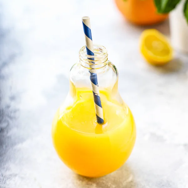 Orange Juice Drink Lemonade Citrus Mandarin Mint Transparent Beverage Glass — Stock Photo, Image