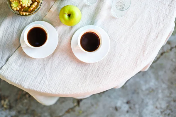 Çay Partisinde Kahve Kahvaltı Açık Havada Kahve Molası Arka Planda — Stok fotoğraf