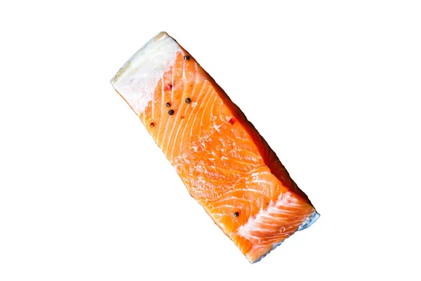 Zalmschijfje Rode Vis Zeevruchten Serveren Voedsel Achtergrond Bovenaanzicht Kopieerruimte Gezond — Stockfoto