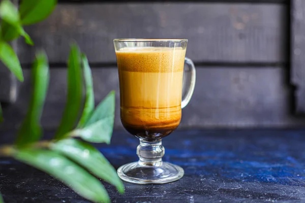Latte Cappuccino Dalgona Coffee Transparent Glass Sweet Hot Drink Cocoa — Stock Photo, Image