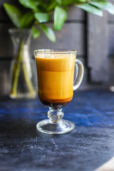 Café Con Leche Capuchino Dalgona Vaso Transparente Bebida Caliente Dulce — Foto de Stock