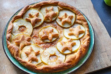 Elmalı turta tatlı pastalar bisküvi meyve doğal ürün içeriği organik sağlıklı metni kopyalamak için üst görüş alanı.