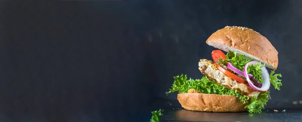 Carne Hambúrguer Deliciosa Costeleta Grelhada Sanduíche Legumes Porção Tamanho Orgânico — Fotografia de Stock