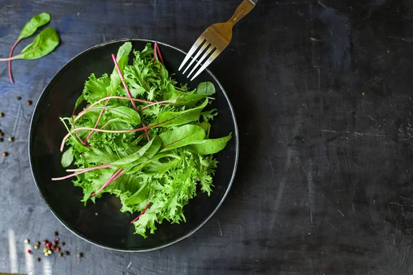 Grüne Salatblätter Mischung Gemüse Portionsgröße Bio Gesunde Ernährung Portion Von — Stockfoto