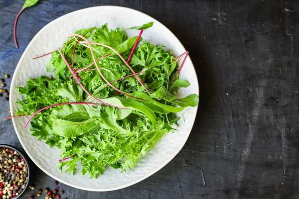 Gesunde Salatblätter Mischen Salatmikrogemüse Servieren Portionen Sizenatural Saftigen Snack Lebensmittel — Stockfoto