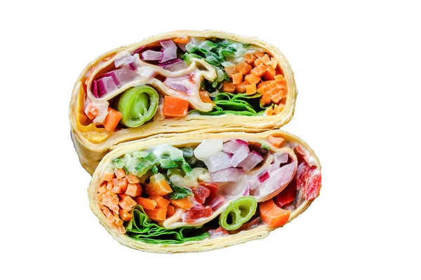 Tortilla dürümü sebzeli burrito Lavaş vejetaryen Pita Ekmek Menüsü konsepti Fast Food 'un arka plan fotokopi bölümü