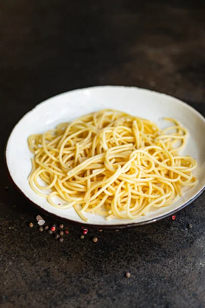 Pasta Espagueti Plato Macarrones Semola Trigo Duro Tamaño Porción Vista — Foto de Stock