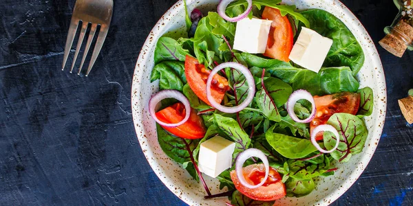 Grego Salada Legumes Queijo Vegetariano Lanche Mesa Saborosa Porção Tamanho — Fotografia de Stock