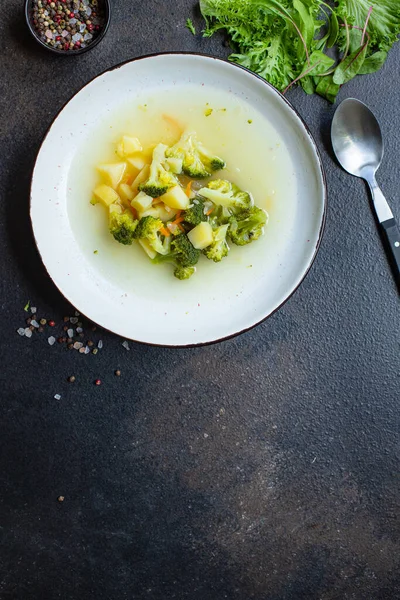 Soep Broccoli Groenten Voorgerecht Geen Vlees Veganistische Bouillon Portie Grootte — Stockfoto