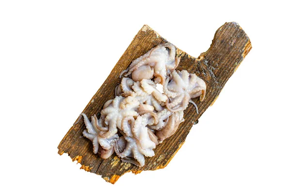 Ośmiornica Surowe Owoce Morza Świeże Dziecko Rozmiar Stole Porcja Rozmiar — Zdjęcie stockowe