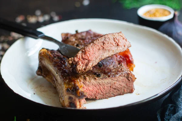 Beef Steak Ribeye Grilled Veal Juicy Fried Meat Tasty Top — Stock Photo, Image
