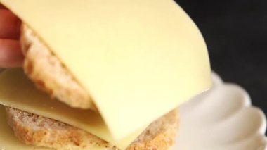 Sandviç, peynir, atıştırmalık taze lezzetli gurme yemek arkaplanı, masanın kırsal kesiminde fotokopi alanı.