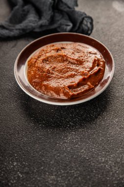 Japon yemeği pişirmek için Miso macunu kalın soya fasulyesi ezmesi. Lezzetli çerezler. Yemek arkaplanı.