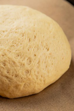 Hamur hamuru mayası, un, su lezzetli aperatif taze lezzetli gurme yemek arkaplanı masa kırsal yiyeceklerin üst görünümü fotokopi alanı