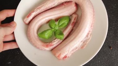 Çiğ kaya yılanbalığı balığı balığı, somon balığı, deniz ürünleri, küçük benekli kedi balığı, lezzetli çerez, lezzetli gurme yemek arka planı, masanın kırsal kesiminde, fotokopi alanı, pesseeter diyeti.