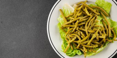 Çalı fasulyesi, yeşil fasulye, sebze, sebze, sebze, çerez, lezzetli, gurme, arka plan, masa, kırsal kesim, fotokopi alanı, vejetaryen ve vejetaryen yemekleri.