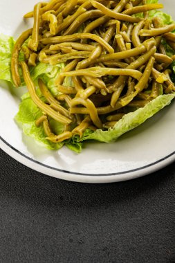 Çalı fasulyesi, yeşil fasulye, sebze, sebze, sebze, çerez, lezzetli, gurme, arka plan, masa, kırsal kesim, fotokopi alanı, vejetaryen ve vejetaryen yemekleri.