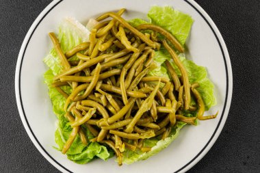 Çalı fasulyesi, yeşil fasulye, sebze, sebze, sebze, çerez, lezzetli, gurme, arka plan, masa, kırsal kesim, fotokopi alanı, vejetaryen ve vejetaryen yemekleri.