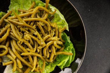 Çalı fasulyesi, yeşil fasulye, sebze, sebze, sebze, çerez, lezzetli, gurme, arka plan, masa, kırsal kesim, fotokopi alanı, vejetaryen ve vejetaryen yemekleri.