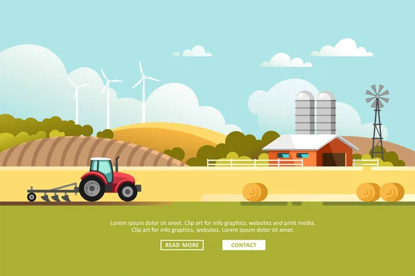 Tarım ve tarım. Tarım. Kırsal manzara. Tasarım öğeleri bilgi grafik, Web siteleri ve basılı medya için. Vektör çizim.