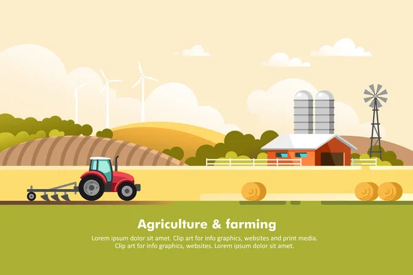 Landwirtschaft Und Landwirtschaft Agrarindustrie Ländliche Landschaft Gestaltungselemente Für Informationsgrafik Webseiten — Stockvektor