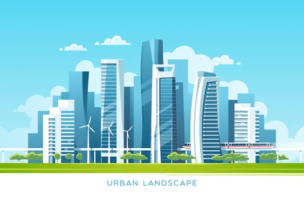Urban Landscape Buildings Skyscrapers Subway Real Estate Construction Industry Concept — Stock Vector