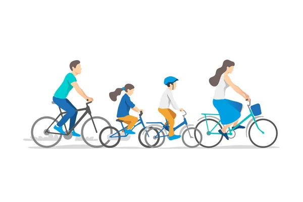 积极的家庭度假 儿子和女儿骑自行车 向量例证 — 图库矢量图片