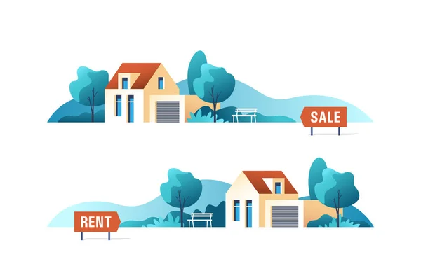 Concepto Negocio Inmobiliario Con Casas Suburbanas Ilustración Vectorial — Vector de stock