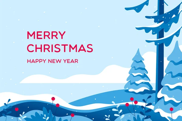 Merry Christmas Card Winter Landscape Vector Illustration — Stock Vector