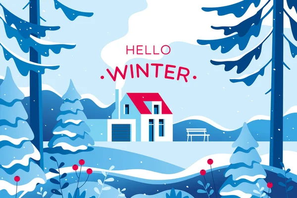 Zimowy Pejzaż Domu Ilustracja Wektorowa — Wektor stockowy