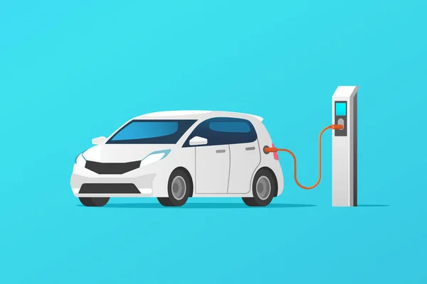 Coche Eléctrico Cargando Estación Del Cargador Ilustración Vectorial — Vector de stock