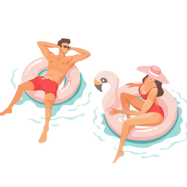 夏季には スイミング プールでのリラックスしたカップル ベクトル図 — ストックベクタ