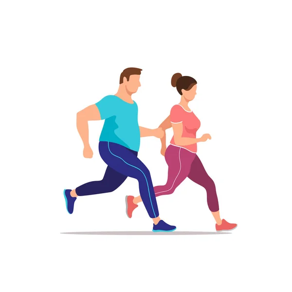 重すぎるカップルが走っている 健康とフィットネス ベクターイラスト — ストックベクタ
