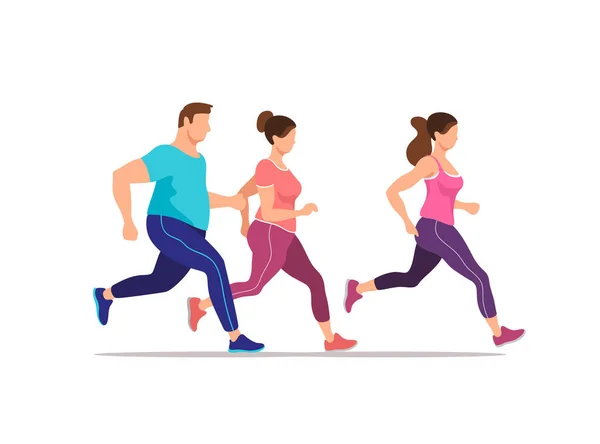 Grupo Personas Corriendo Ejercitándose Juntas Salud Estado Físico Ilustración Vectorial — Vector de stock