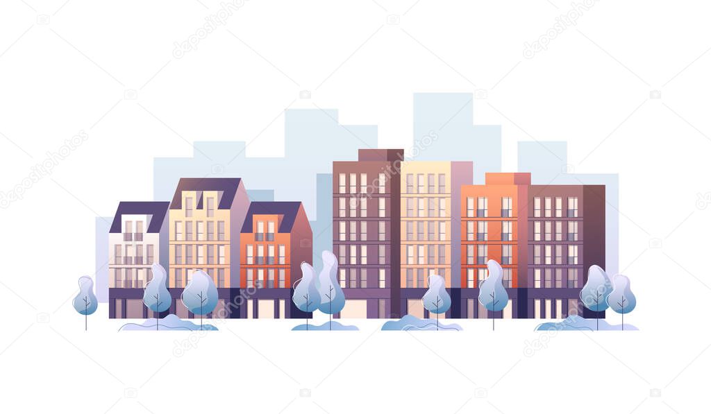 City street panoramic cityscape. Vector illustration.