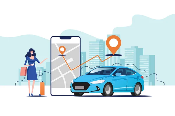 Ordinare Online Taxi Auto Noleggio Condivisione Utilizzando Applicazione Mobile Servizio — Vettoriale Stock