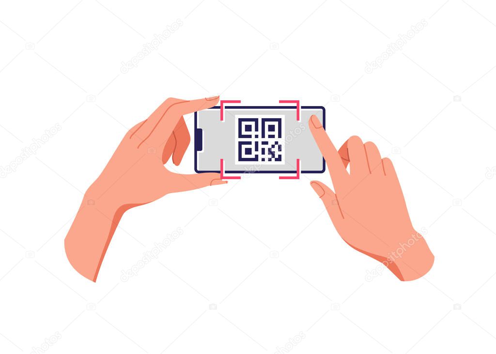 Scanning QR code with mobile smartphone. Vector illustration.